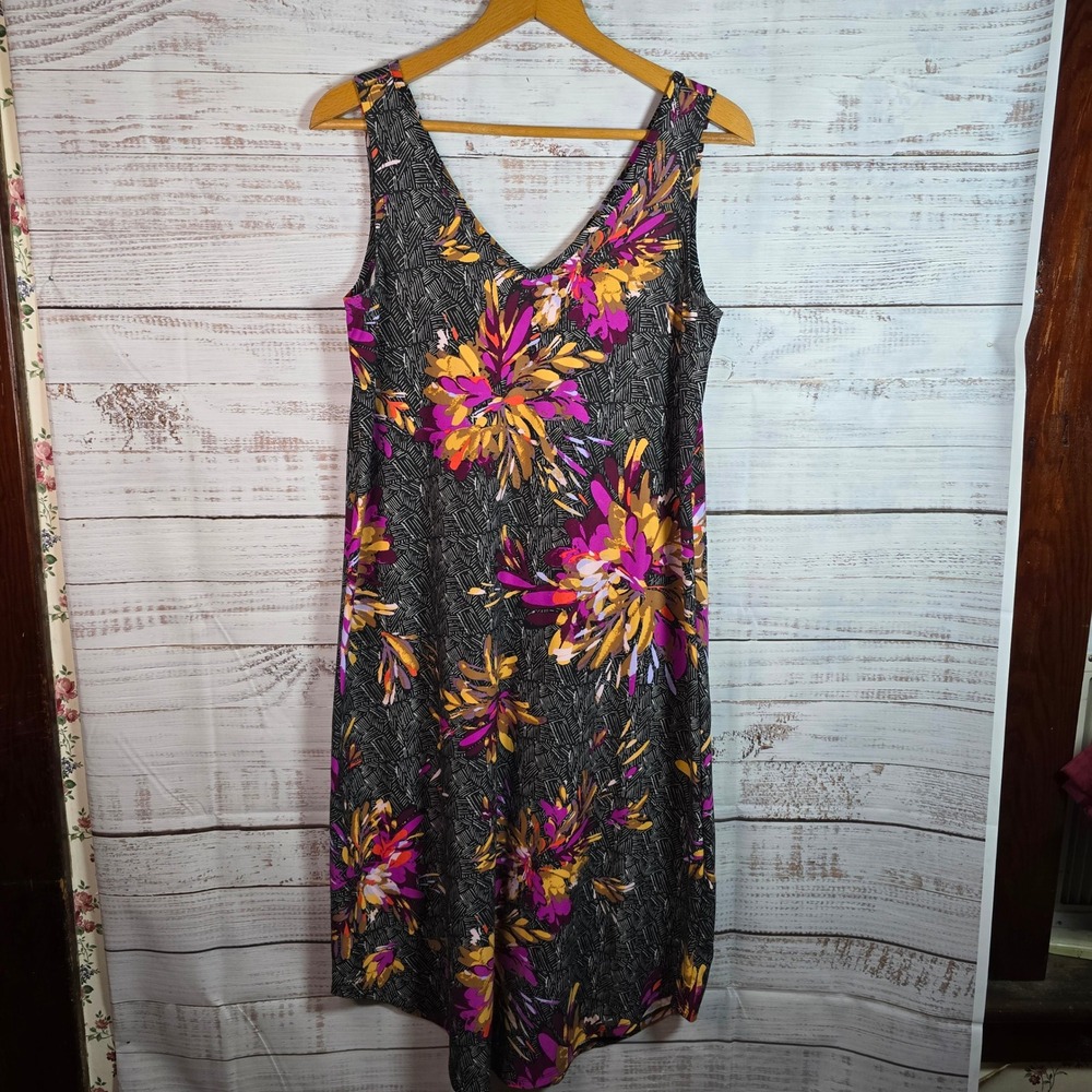 24/7 Maurices Floral Midi Sleeveless Swing Dress Women's Small Black Pink